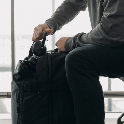 The Trash free trails adventure bag at the airport.